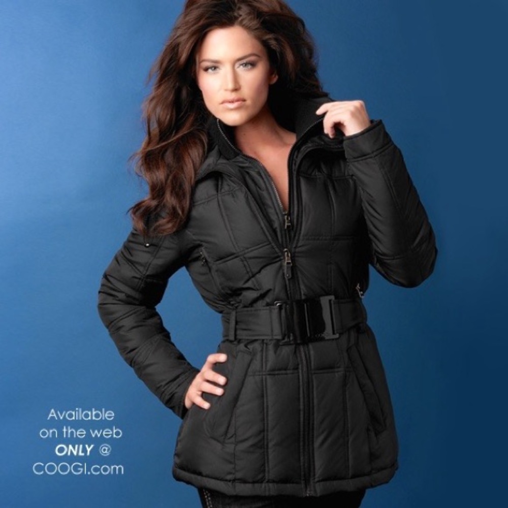 Coogi Ladies Puffer Double Layered with Belt Black Coat Size 3X
